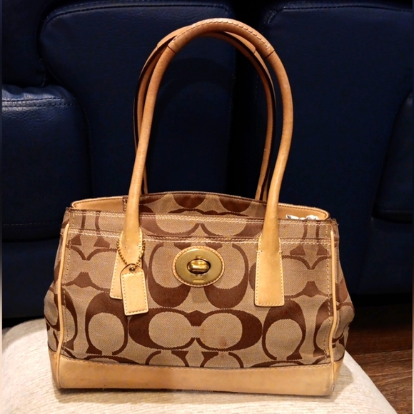 COACH Madeline  Handbag Size Medium Beige Monogram Satchel - Picture 1 of 6